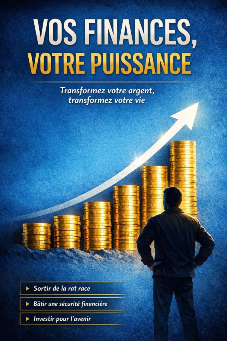 Couverture de « Vos finances, votre puissance » : des piles de pièces d'or croissantes et une flèche ascendante